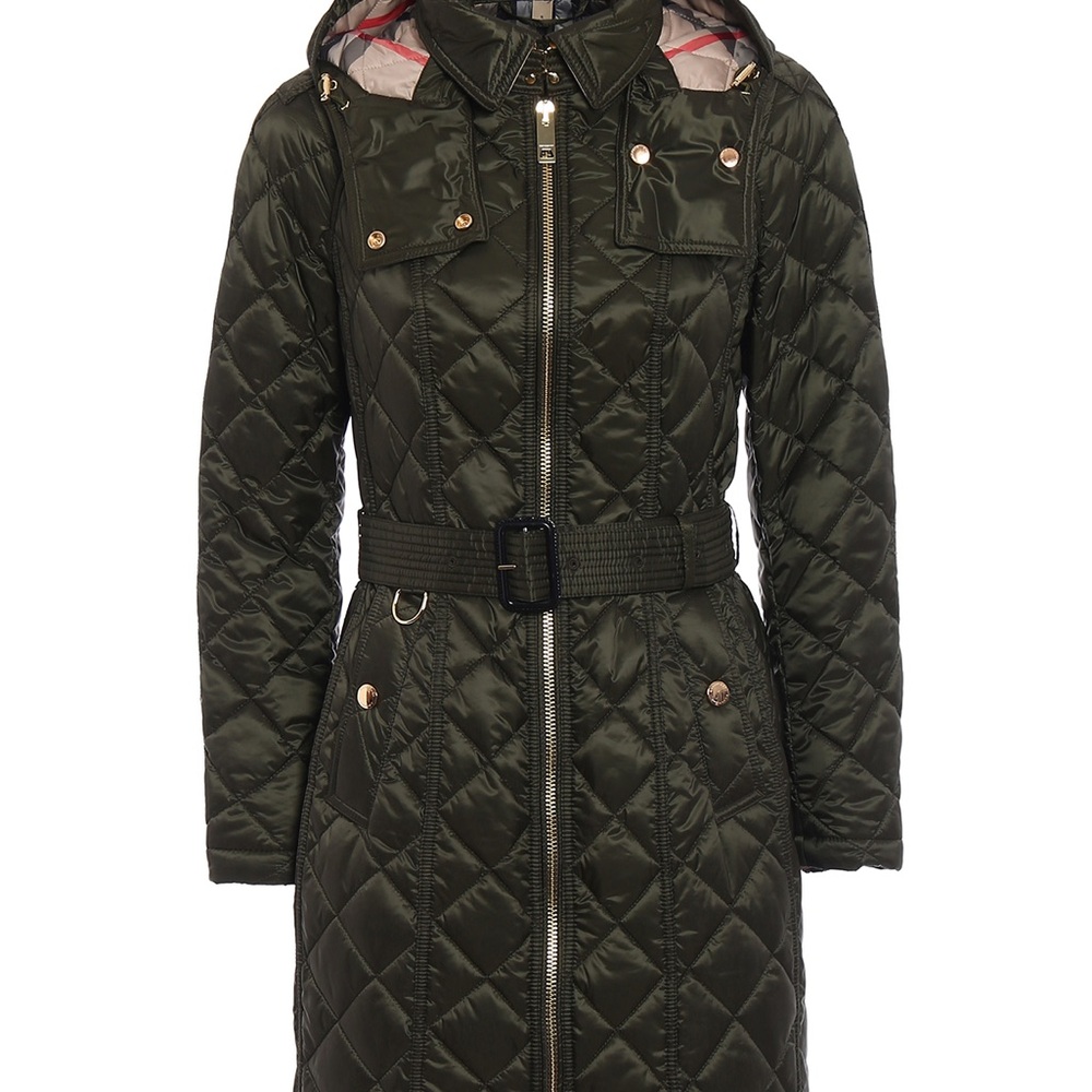 Burberry | Quilted coat with zipper, belt and removable hood, XS - Picture 2 of 6